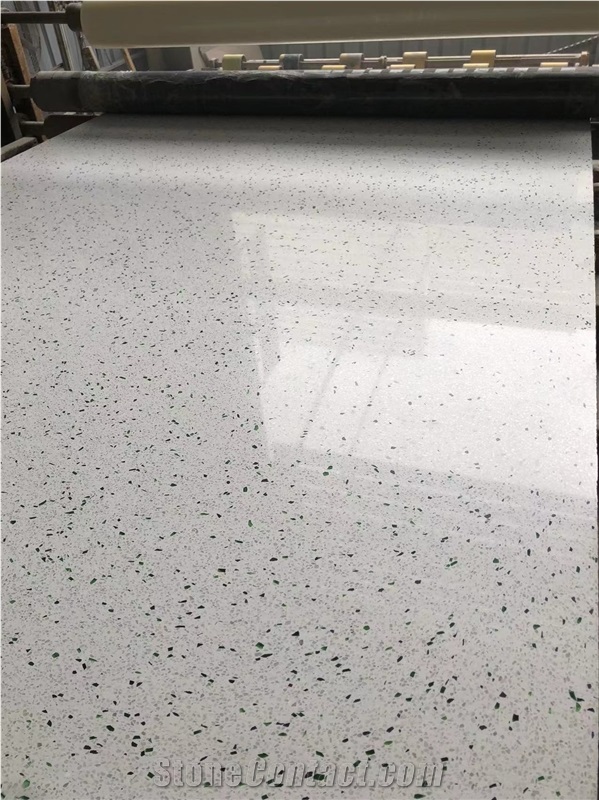 White Terrazzo With Green Glass White And Green Terrazzo